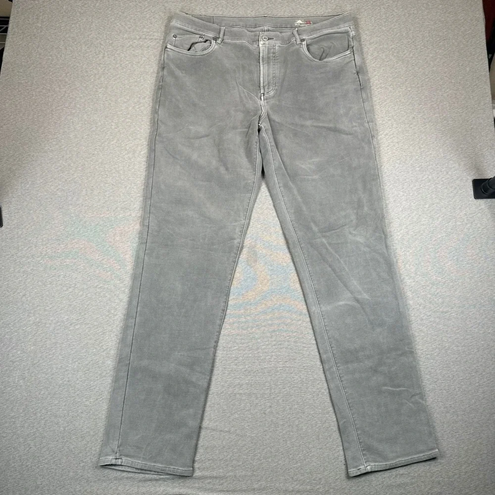Faherty Brand Movement 5-Pocket Pants Mens 38x32 Grey Stretch Straight Preppy